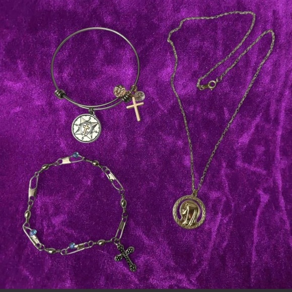 Alex and Ani Jewelry - Mixed Metal Silver Gold Jewelry Bundle Cross Coin Necklace Bracelet Lot Women